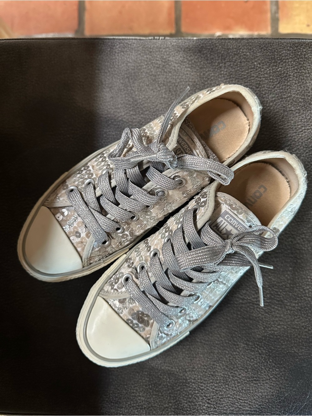 Converse Silver Sequin Low Top Sneakers